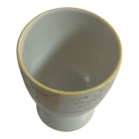 Antique Hand Painted Nippon Porcelain Egg Cup – Gold Beaded Scroll & Floral Desi - Picture 4 of 5